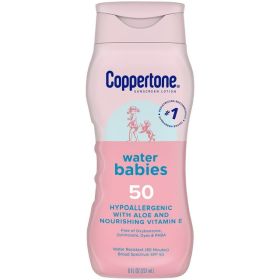 Coppertone WaterBabies Baby Sunscreen Lotion SPF 50 – Gentle Broad Spectrum UVA/UVB Protection – Water Resistant – 8 Fl Oz