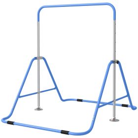 Qaba Folding Gymnastics Bar for Kids Ages 3-8, Gymnastics Bars for home, 34.8-50.6" Height, Bubble Gum Blue