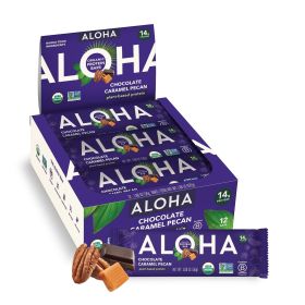 ALOHA Plant Based Protein Bars, Chocolate Caramel Pecan, 14g Protein (Pack of 12)