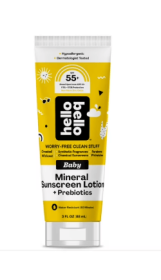 Hello Bello Baby Mineral SPF 55 + Sunscreen Lotion with Prebiotics for Infants, 3.0 fl oz