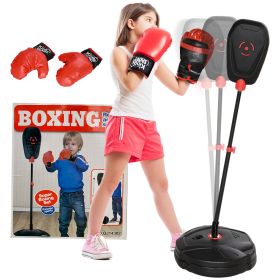 Qaba Punching Bag for Kids, Punching Bag with Stand, Boxing Gloves for 5-10 Year Old, Adjustable Kids Boxing Bag, Children Boxing Set