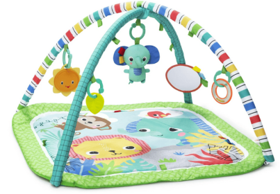 Bright Starts Wild Wiggles Baby Activity Gym & Play Mat, FoldAway Toy Bar, Newborn, Unisex (Green)