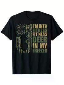 Funny I'm Into Fitness Fit'Ness Deer In My Freezer Deer T-Shirt, 100% Cotton, Single Side Printed, Black Short Sleeve T-shirt