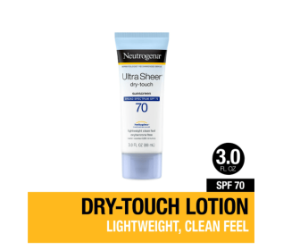 Neutrogena Ultra Sheer Dry-Touch Sunscreen Lotion, SPF 70 Face Sunblock, 3 fl oz