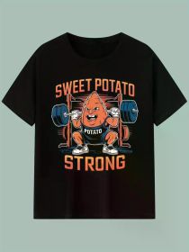 Sweet Potato Strong Graphic Cotton T-Shirt – Fun Fitness Design, Black, Short Sleeve, 100% Cotton,, Perfect for Gifts & Casual Attire