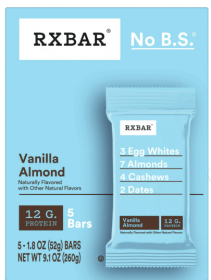 RXBAR, Gluten-Free Vanilla Almond Chewy Protein Bars, Gluten-Free, Ready-to-Eat, Protein Snack, 9.15 oz, 5 Count