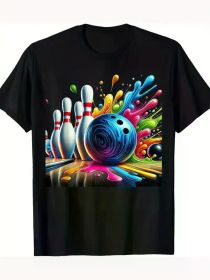 Men's Bowling Team Tie-Dye T-Shirt – Vibrant Splatter Paint Design, Ultra-Soft & Breathable Crew Neck Tee for Casual Wear, Fitness