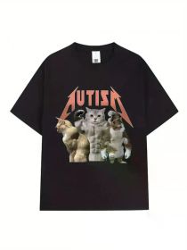 Street Hip Hop Harajuku Trend Cat Autistic Terrier T-Shirt, Fitness Fashion Short Sleeve Men's and Women's Cotton Comfortable T-Shirt Top