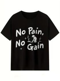Men's "No Pain, No Gain" Graphic Cotton T-Shirt - Black, Casual & Stylish Short Sleeve Tee for Fitness, Running, Training & Casual Attire