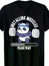1 Piece Men's 100% Cotton Fitness Panda Weightlifting Graphic T-Shirt - "Muscle-fitting" design