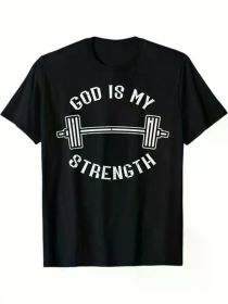 Gym God Is My Strength Christian Workout Fitness Men T-Shirt, 100% Cotton, Gifts for Men Dad Husband Grandpa