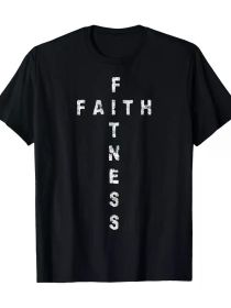 Men's Faith Fitness Christian Workout T-Shirt - 100% Cotton 180gsm Gym Tee with Inspirational Cross Design