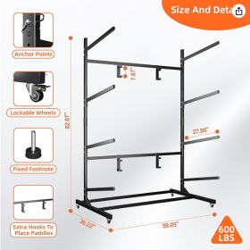 Kayak Storage Rack, Widen & Lengthen Freestanding Kayak Stand With Wheels, Heavy Duty Kayak Holder, Adjustable Canoes And Surfboards Bracket For (Option: 3Layers)