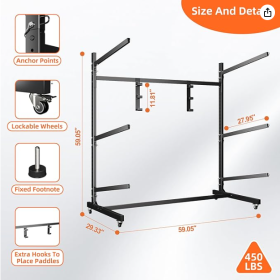Kayak Storage Rack, Widen & Lengthen Freestanding Kayak Stand With Wheels, Heavy Duty Kayak Holder, Adjustable Canoes And Surfboards Bracket For (Option: 4Layers)