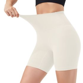 Women's High Waist Biker Shorts Tummy Control Pants Athletic Leggings Spandex Booty Shorts with 6.3In Inseam No Front Seam for Workout Yoga Runni (Color: Ivory, size: S)