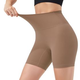 Women's High Waist Biker Shorts Tummy Control Pants Athletic Leggings Spandex Booty Shorts with 6.3In Inseam No Front Seam for Workout Yoga Runni (Color: Coffee, size: L)