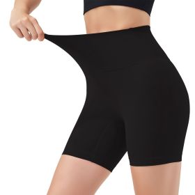 Women's High Waist Biker Shorts Tummy Control Pants Athletic Leggings Spandex Booty Shorts with 6.3In Inseam No Front Seam for Workout Yoga Runni (Color: Black, size: L)