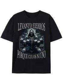 2024Levanto Fierros Porque: Calacas Chidas Gym T-shirt Men's fashion Bone Fitness sports T-shirt Husband dad novelty gift (Color: Black, size: M)
