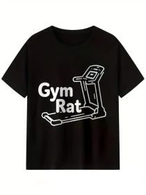 Men's Gym Rat Graphic T-Shirt - Breathable Cotton, Short Sleeve, Round Neck, Black with White Print, Casual & Active Wear for Fitness, Gym (Color: Black, size: XXXL)