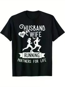 Fitness Running T-Shirt - Sportswear for couples, regular fit, family T-shirt (Color: Black, size: L)