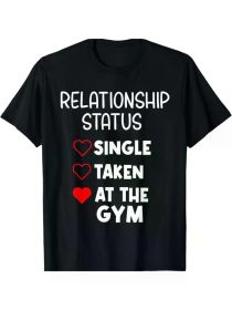 Men's Funny "Single Taken at the Gym" Graphic Cotton T-Shirt - Black Casual Fitness Tee with Relationship Status (Color: Black, size: XXL)