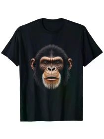 Men's Orangutan Graphic T-Shirt - Black Short Sleeve Cotton Tee, Realistic Print Design, Comfortable & Versatile for Casual Wear, Fitness (Color: Black, size: L)