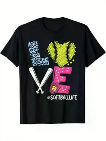 Love Softball Coach Player Softball Life Men's T-Shirt, Workout Fitness (Color: Black, size: L)