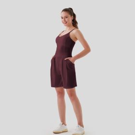One Piece Short Style' Waist Pleats (Option: Wine red-XXL)