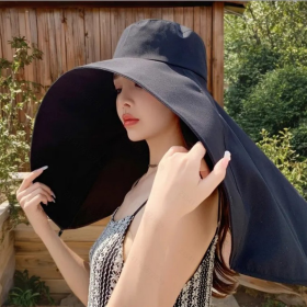Sun Protection Hat,UV Neck Protection Beach (Color: Black)